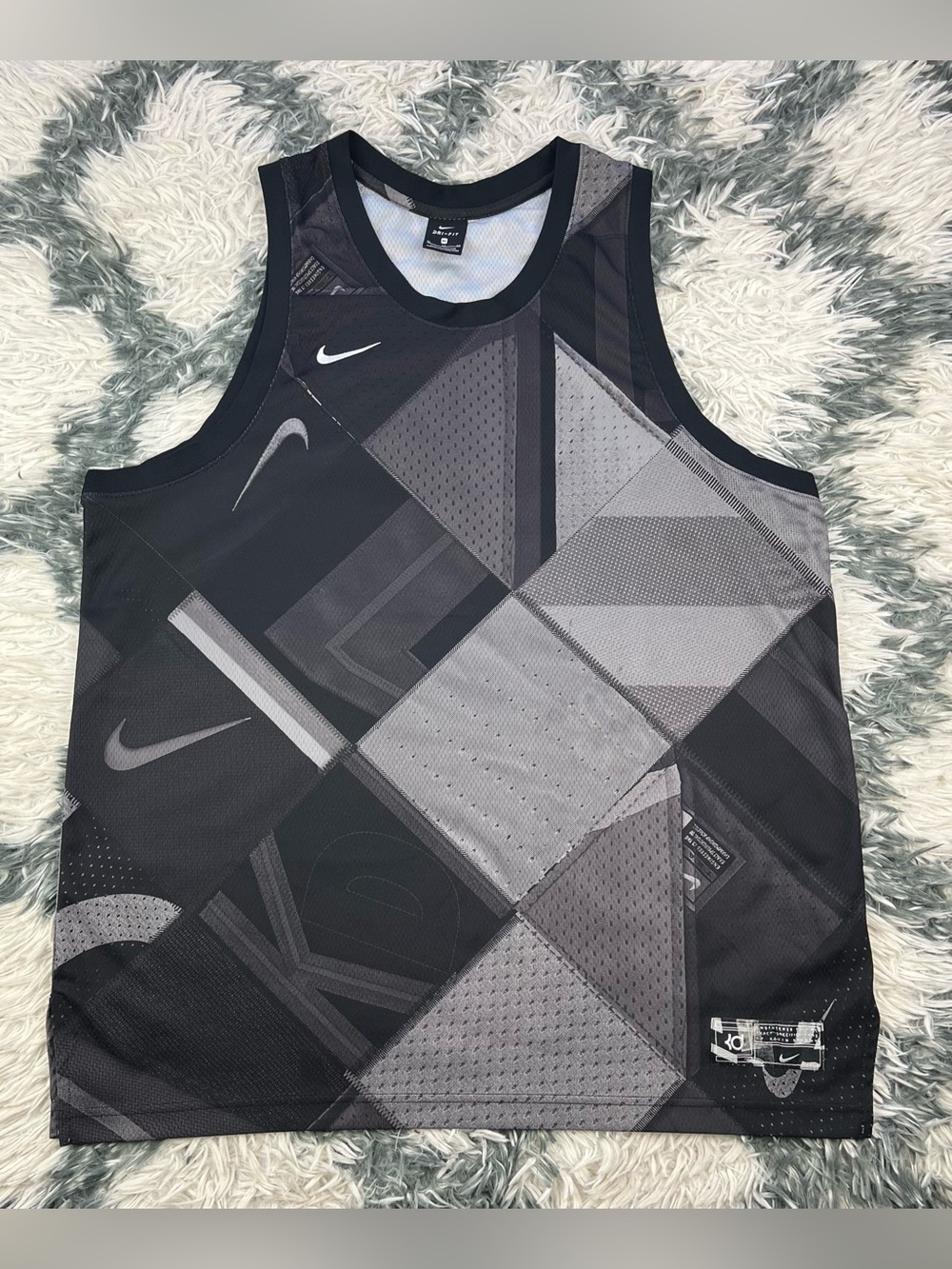Nike Basketball KD Kevin Durant Tank Top Jersey Sleeveless Black Pattern Size XL